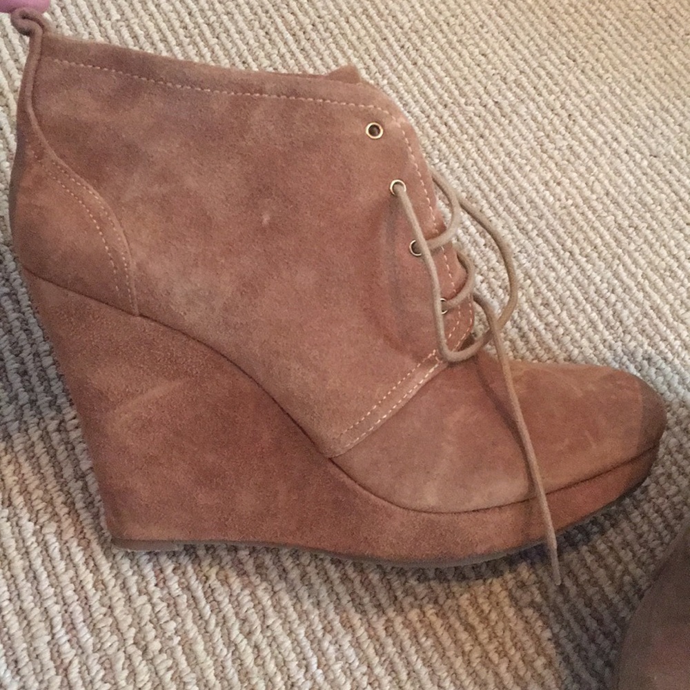 Brown Chestnut Suede bootie/wedge heels